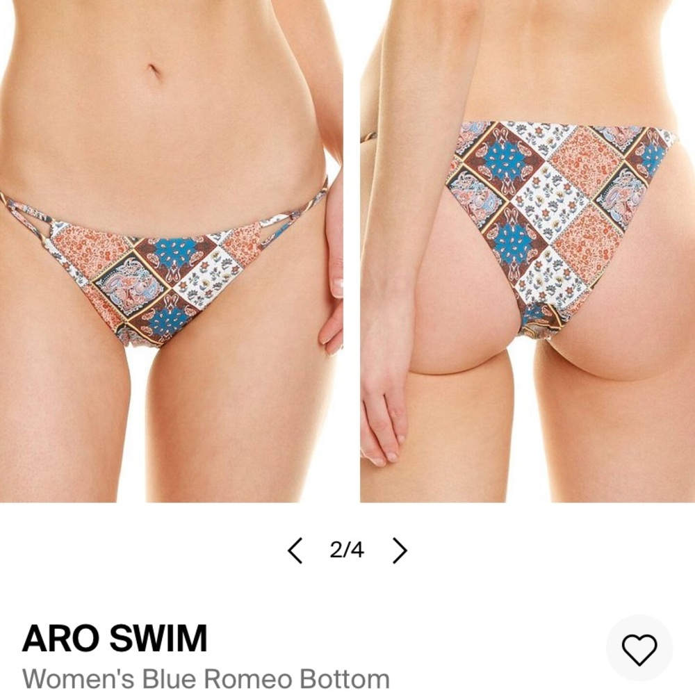 ARO Swim Romeo Blue Patches Print Bikini Bottoms Sz M NWT Cheeky String sides